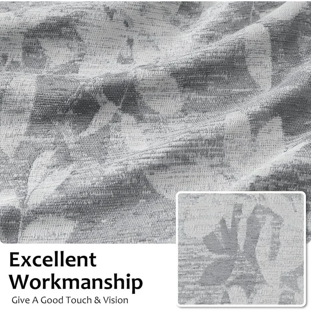 Brand New Randall Gray Leaf Print 90% Room-Darkening Curtains – Set of 2